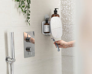 Estante de ducha compacto con espejo
