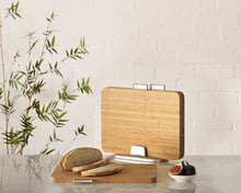 Cargar imagen en el visor de la galería, Set de 3 tablas de cortar para alimentos con soporte Index Bamboo